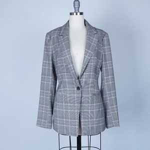 H&M Plaid One Button Blazer Gray 6 Work Business